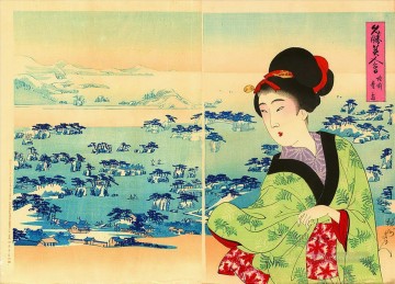  Vinci Obras - Un bijin comparado con la belleza de las islas cubiertas de pinos en Matsushima en la provincia de Rikuzen Toyohara Chikanobu Japonés